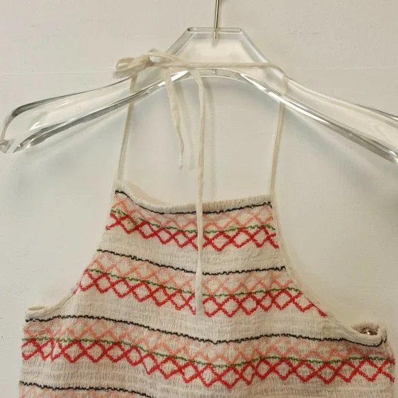 AE AMERICAN EAGLE OUTFITTERS Ivory White Crop Top MEDIUM Halter Smocked - Picture 4 of 9